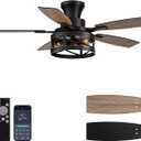 42 Inch Flush Mount Ceiling Fans with Lights and Remote Control, Low Profile Farmhouse Ceiling Fan for Bedroom Living Room and Patio, Black Caged Ceiling Fan for Indoor and Outdoor