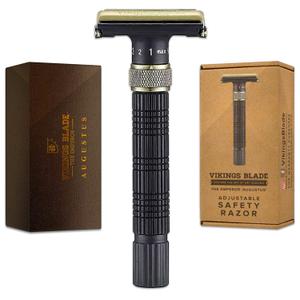 VIKINGS BLADE Adjustable Double Edge Safety Razor + Luxury Case. Smooth, Reusable, Eco-Friendly (The Emperor Augustus) (FAT, Brown Black (Emperor Augustus))
