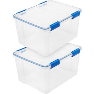 IRIS USA WeatherPro 44 Qt Storage Bins with Lids, 2 Pack, BPA-Free Plastic Gasket Box with Tight Latch and Seal, Stackable Nestable Tote Tub - Clear/Blue
