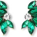 Sparkly Rhinestone Drop Earring Dainty Faux Crystal Earring Studs for Women Wedding Prom Party (Green)