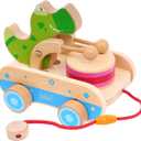 Baby Gift Wooden Toddler Pull Toy, Crocodile Drum Tapping Children's Toy, Baby dragging and Learning to Walk, Rope Traction Rope Crawling for Toddlers Ages 1+