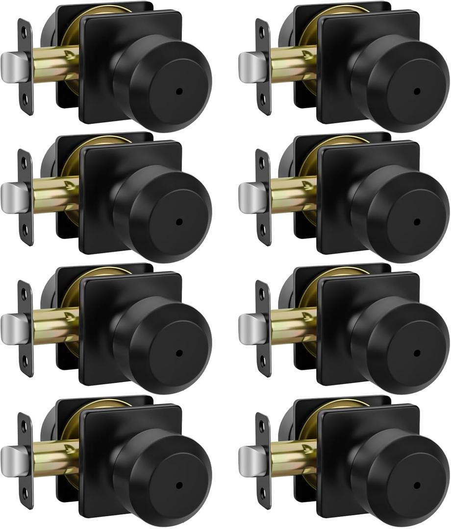 Haidms 8 Pack Black Door Knobs Interior, Privacy Door Knob for Bedroom Bathroom, Matte Black Modern keyless Doorknobs with Square