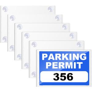 Thenshop 6 Pcs Parking Permit Holder Clear Parking Pass Sticker Holder for Car Windshield PVC Removable Sun Protection Tag Pouch Pocket with 24 Pcs Strong Suction Cups for Car Window, 8.7 x 5.9 Inch