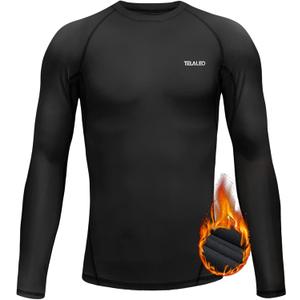 TELALEO Boys Girls Thermal Compression Shirt Youth Long Sleeve Top Fleece Lined Turtle Neck Athletic Base Layer Undershirt (Large, Black)