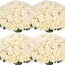 100 PCS Fake Champagne Roses, Artificial Champagne Flowers Bulk Realistic Silk Faux Rose with Stems for Wedding Decoration Anniversary Bridal Bouquet DIY Floral Arrangement Romantic Home Decor Gifts