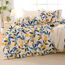 MUXHOMO Lemon Blossom Bed in a Bag Queen 7 Pieces, Queen Comforter Set Reversible Botanical Flowers Design, Ultra Soft & Breathable Bedding Sets with Comforter, Sheets, Pillowcases & Shams