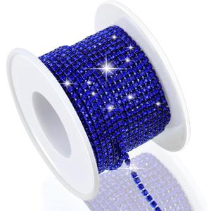 Dowarm 10 Yards 2MM Crystal Rhinestone Close Chain Trim for Sewing Crocs Shoes Clothes Cups, SS6 Claw Rhinestone Chain for Craft Jewelry Wedding Bouquet DIY Decoration, Dark Blue/Sapphire