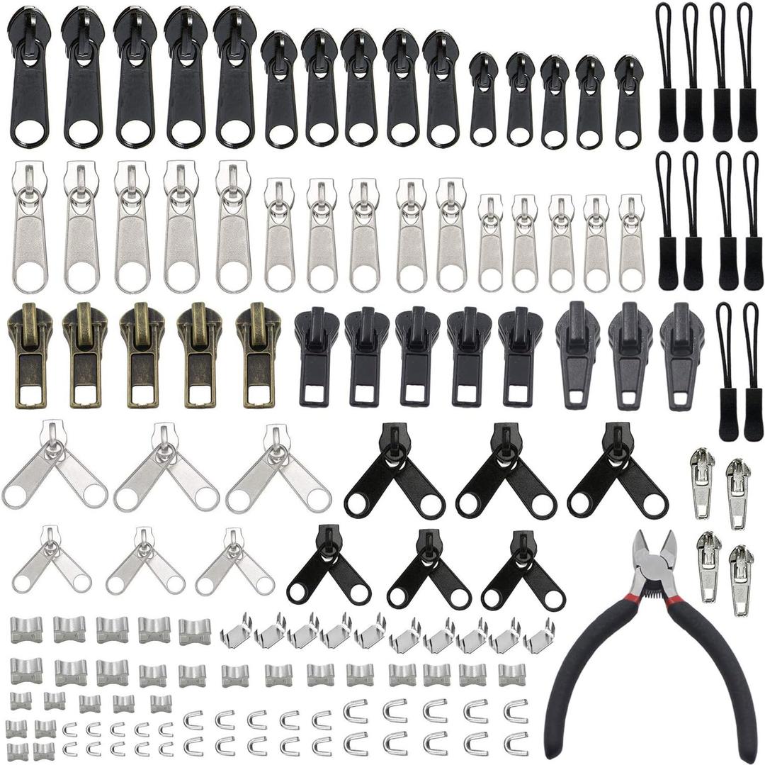 YaHoGa 143 PCS Zipper Repair Kit Zipper Replacement with Install Plier for Bags, Jackets, Tents, Backpacks, Sleeping Bag