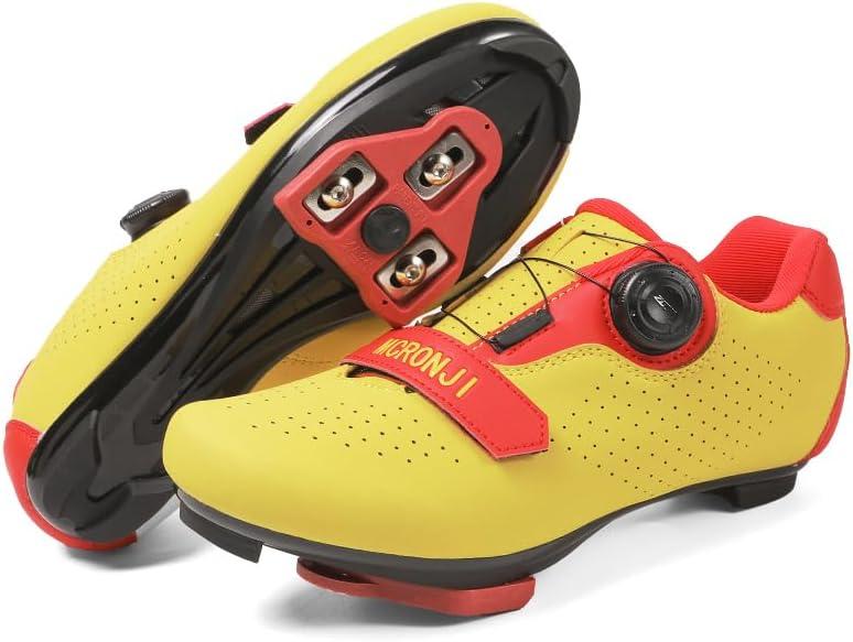 Cycling Shoes, Unisex Delta Cleats Compatible, Indoor Peloton and Outdoor Road Bike Shoes for Men and Women (Yellow, US 13)