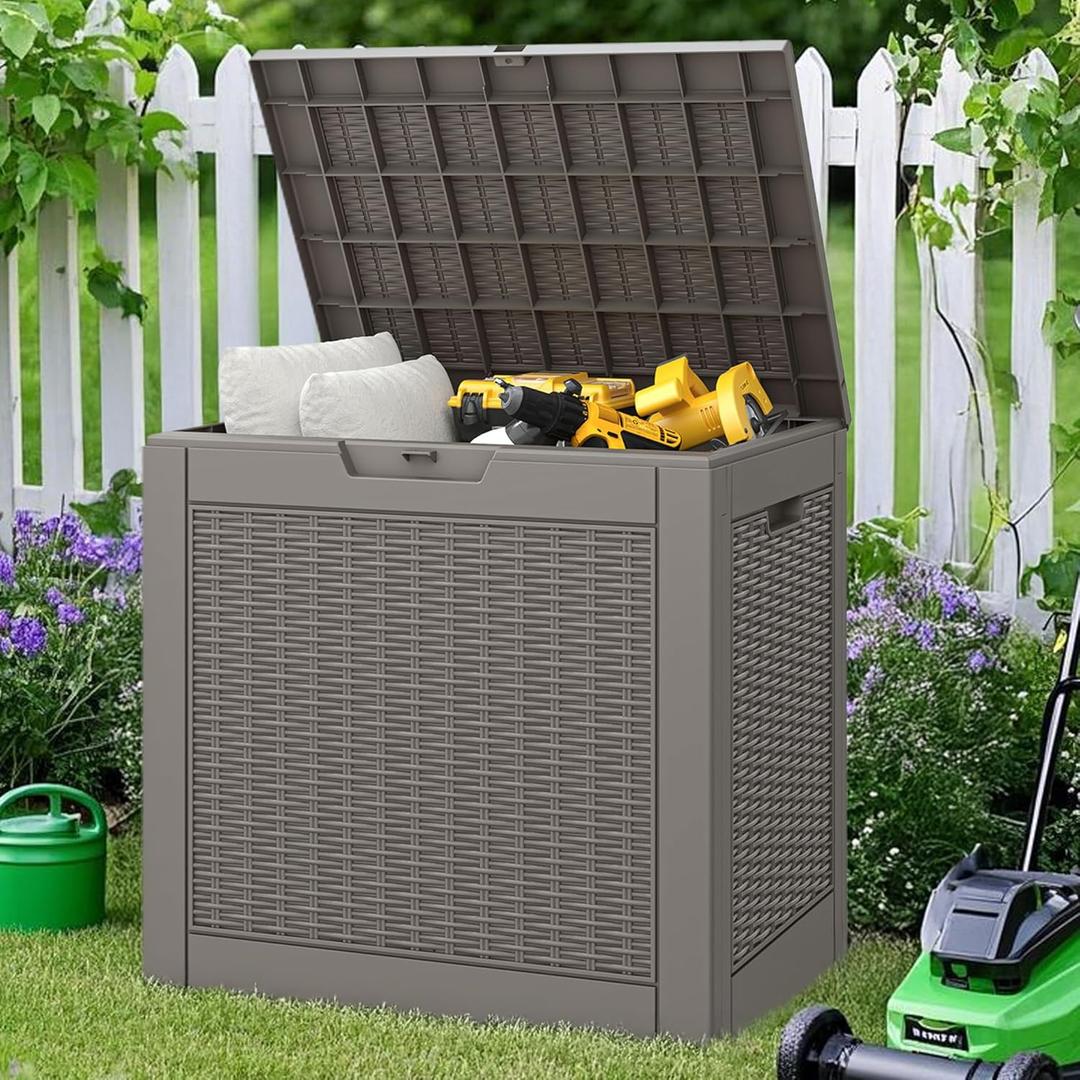 NUNU LAB 31 Gallon Outdoor Storage Box Waterproof,Indoor Outside Deck Boxes,Backyard Storage Bin For Package Delivery,Garden Tools,Patio Cushions,Pool Accessories,Storage Bench Lockable Lid (Rattan Beige)