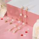 Trinckle Pearl Earrings for Women, Gold Pearl Drop Earrings for Grils Boho Silver Dangle Earring, White Bridal Dangling Bow Earings for Wedding or Mothers Day Jewelry, Ball Prom Bridesmaid Accessories