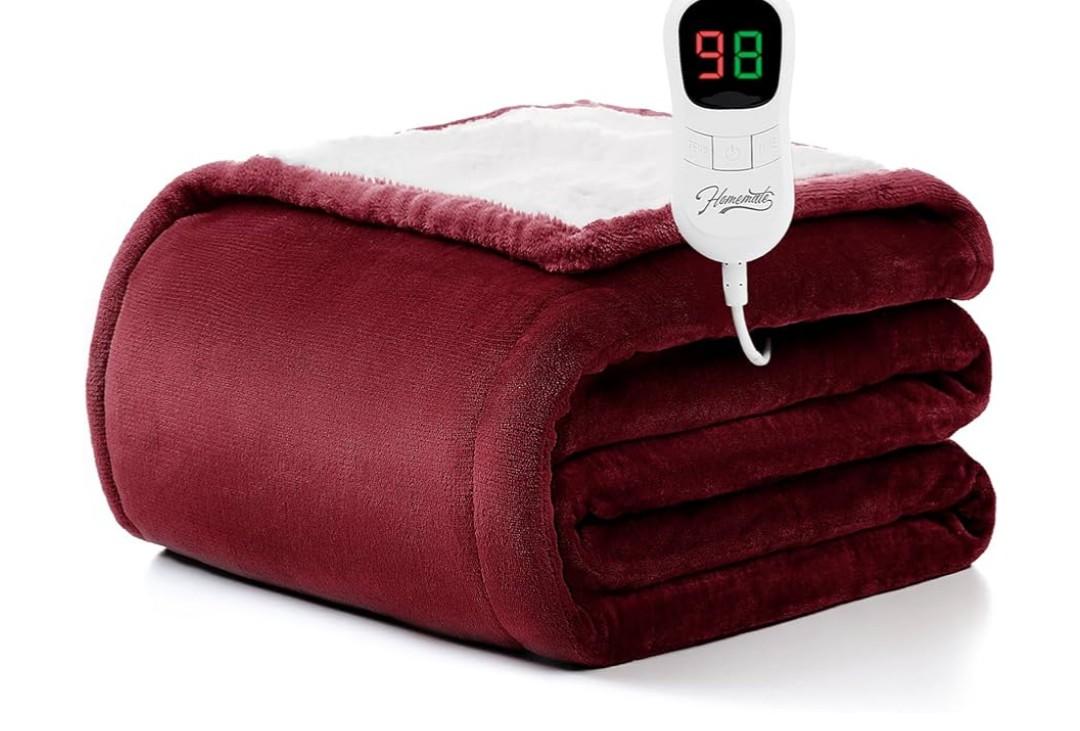 Homemate Electric Heated Blanket Twin - 62"x84" Heating Bed Blankets Throw with 10 Heating Levels 8 Hours Auto Off Fast Heating Over-Heated Protection Ultra Soft Warm Flannel ETL Certified Red