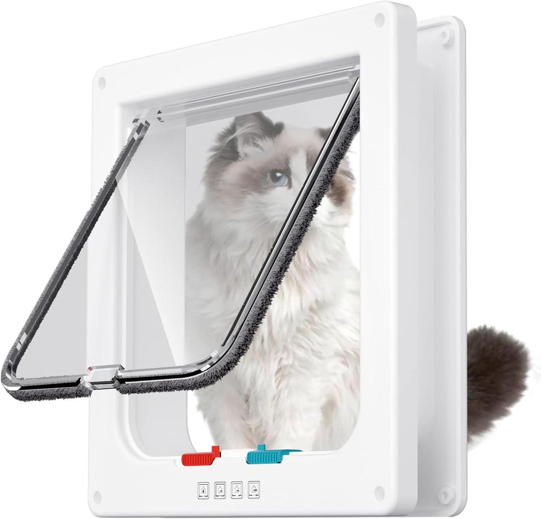 Medium Cat Door Interior Door Pet Door for Cat Exterior Door 4 Modes Locking Suitable for Window and Wall (White) (M- Inner Size:6.1"(W) x 6.3"(H))