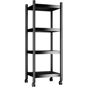 VETALLO 4 Tier Metal Shelving Unit Storage Shelves Rack Utility Small Stand Shelf Cart Organizer On Wheel for Home Kitchen, Garage, Narrow Pantry, Closet, Laundry, Bathroom (15.7" L x 11.8" W x 41.7" H)