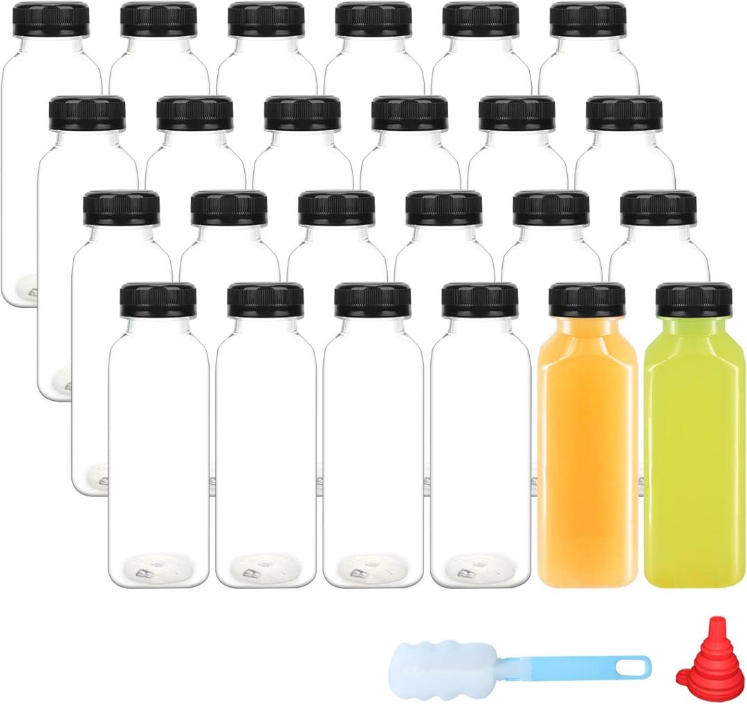 zmybcpack 24 pack 10oz(300ml) Clear PET Plastic Juice Bottles With Caps - Plastic Smoothie Bottles-Reusable Bulk Beverage Containers with Tamper Evident Lids For Juicing, Other Beverage