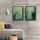 Abstract Dark Green Canvas Wall Art Modern Texture Painting with Wood Frame Wabi Sabi Zen Poster Minimalist Birds Picture Print Living Room Bedroom Office Ready To Hang 16x24 Inch