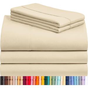 LuxClub 5 PC Split King Sheet Set, Breathable Luxury Bed Sheets, Deep Pockets 18" Eco Friendly Wrinkle Free Cooling Sheets Machine Washable Hotel Bedding Silky Soft - Cream Split King