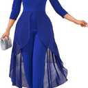 Jumpsuits for Women Dressy Hight Waist One Piece Casual Straight Long Pants Wide Leg Pants Elegant Jumpsuit Romper (X-Large, Blue)