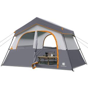 HG 6 Person Camping Tent - Portable Cabin Tent for Camp, Windproof Fabric Easy Set Up Family Tent Outdoor for Hiking, Backpacking, Traveling (Gray)