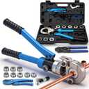 DISEN Hydraulic Copper Pipe Tube Fittings Crimping Tool with Copper Cutter, PEX Tubing Cutter and Copper Ring Removal Tool, Hydraulic Driven Press Tool with 8 Dies for Copper Pipe or PEX Pipe Crimp