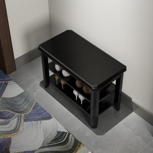 Wood Shoe Rack Bench for Entryway, 2 Tier Shoe Rack for Front Door Entrance, Shoe Bench with Shoe Storage for Entryway, Bedroom, 23.6" (Black-wood Seat)