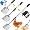 48 Inch Metal Chicken Coop Pooper Scooper (16 to 48 Inch) Long Handle Scooper with Detachable Stainless Steel Long Handle Gloves Accessory for Cleaning Chicken Coop(Silver)