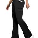 COPYLEAF Fleece Lined Leggings Women Winter Flare Thermal Leggings Water Resistant Hiking Cargo Snow Pants with 4 Pockets(Black L)