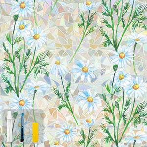 QHY Sunshine Privacy Window Film with Installation Tool Decorative Stained Glass Window Stickers Reusable Window Film (Leafy Daisy, 17.5 x157.4)