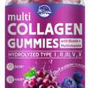 Nature's live Multi Collagen Peptides Gummies, Type I, II, III, V, X - Hydrolyzed Collagen Peptides Gummies, Supports Healthy Skin, Strong Nails & Thick Hair, Grape Blueberry Flavor, 60 Count
