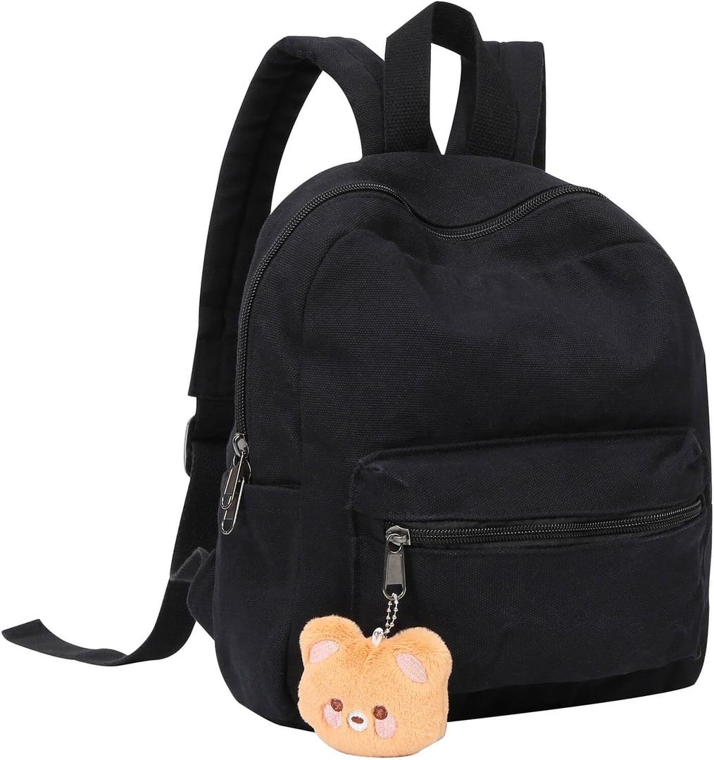 Phaoullzon Girls Mini Backpack Purse for Women Kids Canvas Small Casual Daypack Tiny Cute Travel Bag,Black