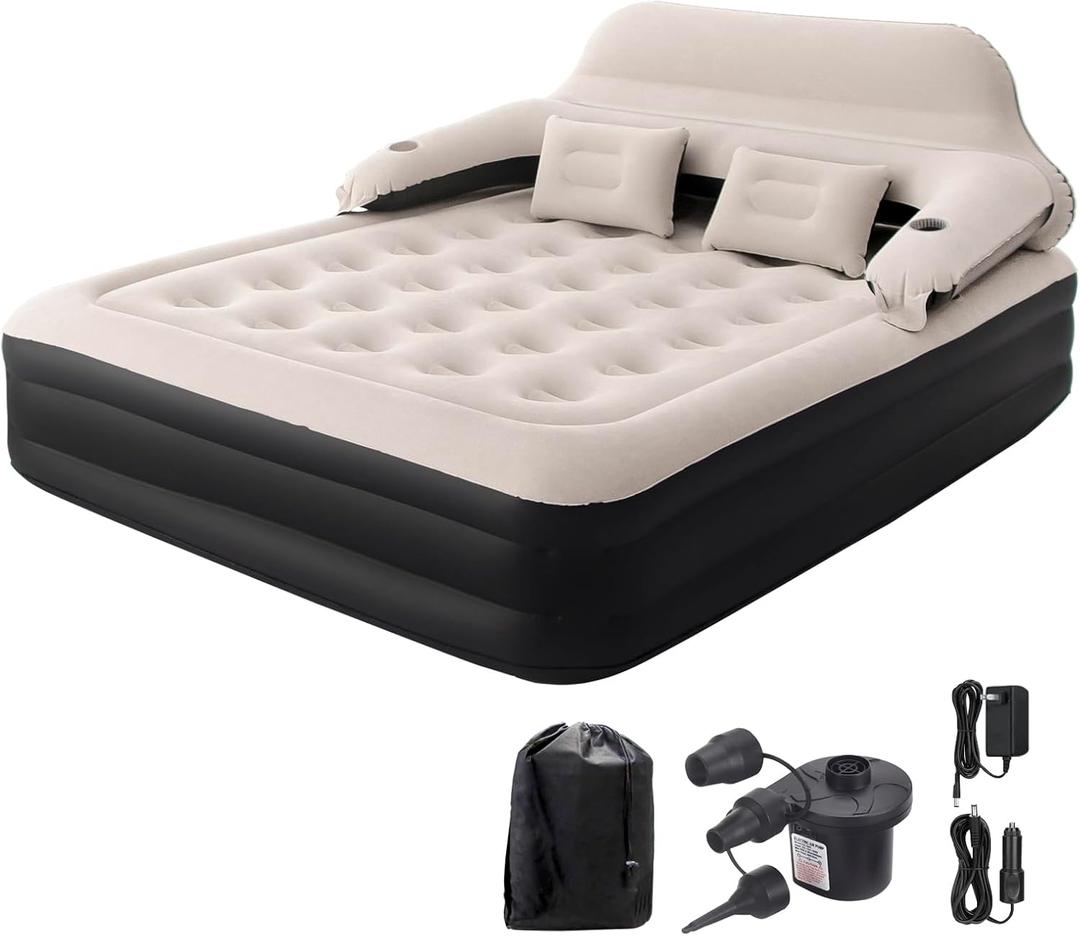 DIMAR GARDEN Queen Size Air Mattress with Headboard and Pump,Blow Up Mattress Inflatable Bed with Pillows