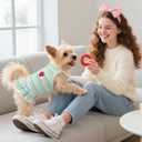 Cute Small Dog Dress Girl Female Dog Clothes Spring Summer Pet Puppy Cats Striped Dress Outfits for Shih Tzu Yorkies Chihuahua Maltese(4 Pcs,Small)