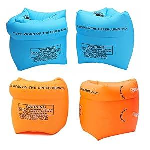 2-4 Pcs Inflatable Arm Swimming Floaties Bands, Floatation Water Wings, Swimming Arm Ring Floatie for Children and Adults 30-150LBS (Blue & Orange)