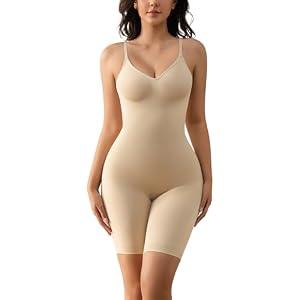 BampooPanPa Waist Trainer Bodysuit for Women Tummy Control Shapewear Round Neck Seamless Butt Lifter Full Body Shaper (Nude, Large)
