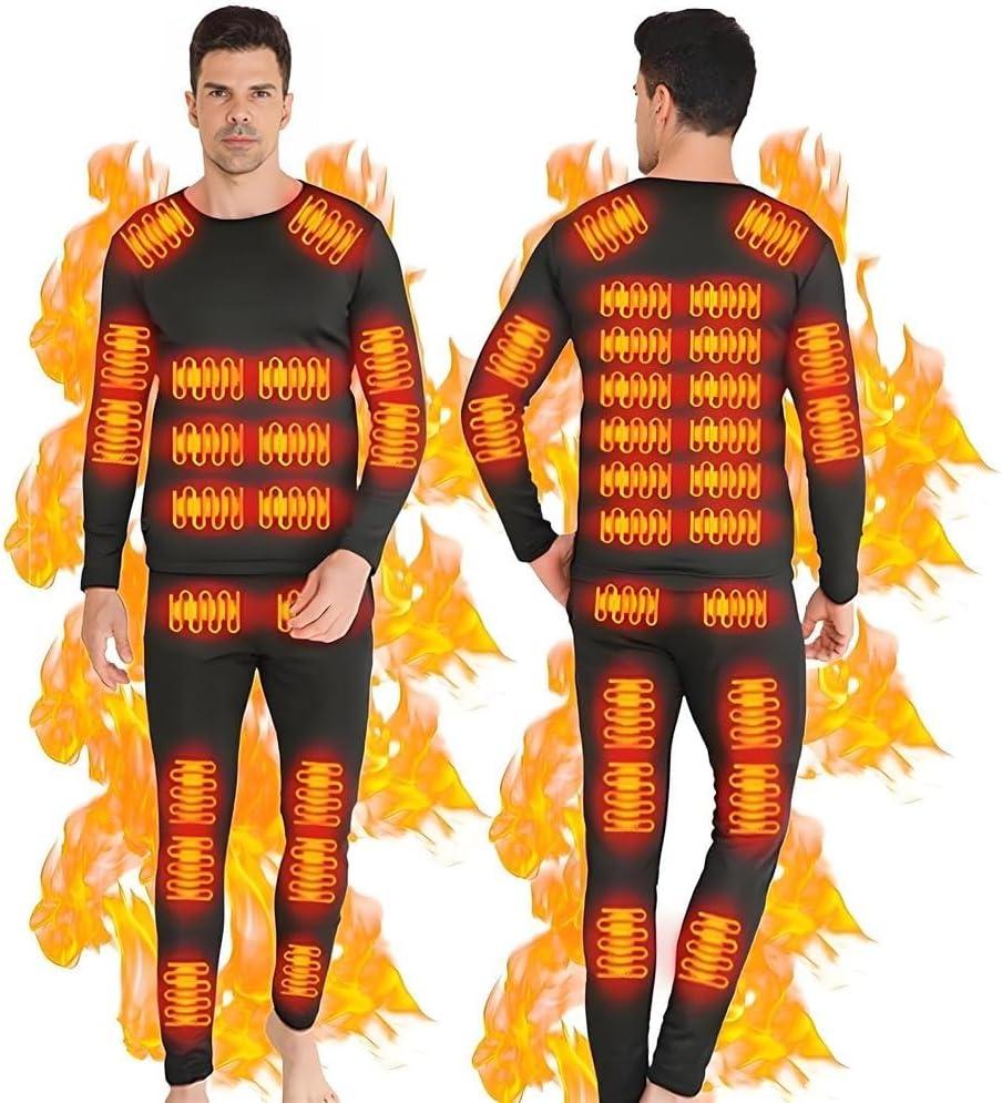 Heated Thermal Underwear for Men Women USB Charge 42 Zone Intelligent Heated Long Johns for Men Women & XS-4XL (3X-Large/16" Inseam)