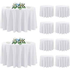 DAKKIONY 10 Pack Round Tablecloth White 120 Inch, Stain Resistant and Wrinkle Polyester Fabric, Washable Table Cover for Kitchen Dining, Wedding, Buffet Table, Holiday Party