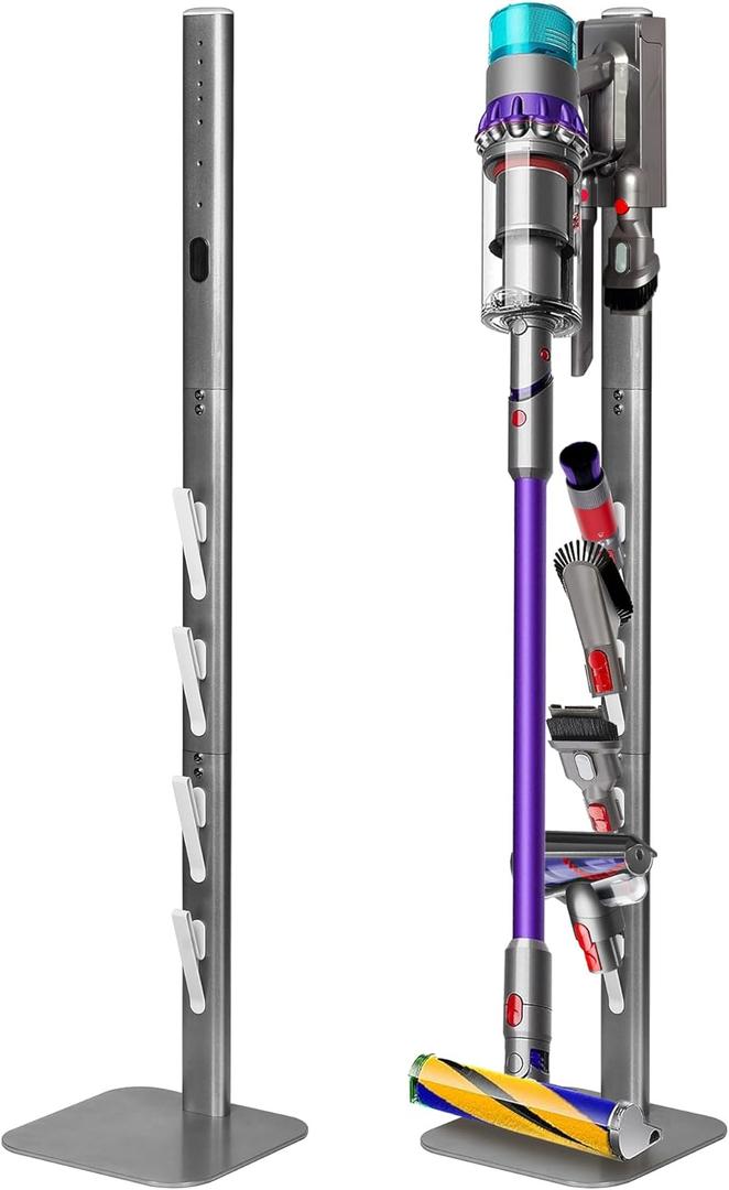 Haturi Vacuum Stand, Dyson Vacuum Holder and Metal Storage Bracket, Standing Dock for Dyson G5 V15 V12 V11 V10 V8 V7 V6, Hidden Power Cord Design for Dyson Handheld Cordless Vacuum Cleaners (with Square Base, Gray)