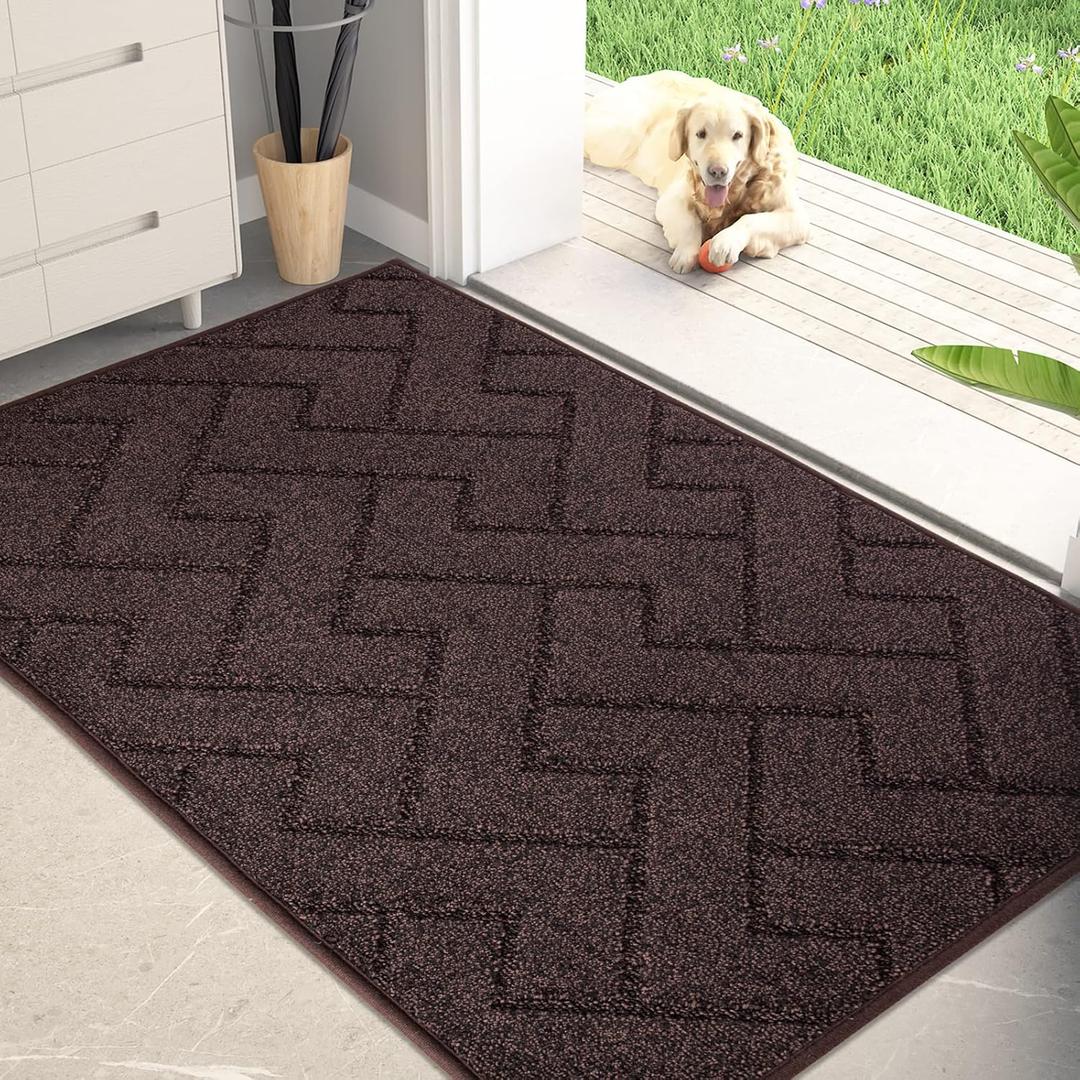 PURRUGS Dirt Trapping Door Mat 34" x 59", Non-Slip Machine Washable Entry Rug, Dog Doormat, Indoor Front Door Mat, Super Absorbent Entryway Rug for Muddy Shoes & Paws, Brown