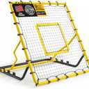 Baseball Rebounder Net,4x4.5FT Multi-Sport Pitch Back Rebounder Steel Frame with 4 Adjustable Angles, 40pcs Bungees Soccer, Volleyball&Lacrosse Trainer for Solo Fielding