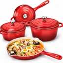 Enameled Cast Iron Cookware Set,7 Piece Dutch Ovens Set,Red, Variety Pack