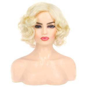 Baruisi Short Curly Blonde Wigs for Women Synthetic Natural Wavy Costume Wig for Cosplay Party