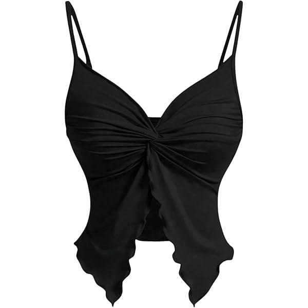 Verdusa Women's Twist Krop Top Black Size XL