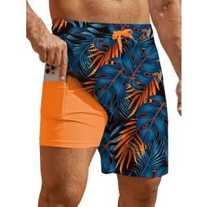 Hardaddy Men's 2 in 1 Swim Trunks with Compression Liner Beach Board Shorts with Pockets, Medium