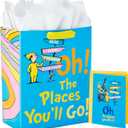 Hallmark 13" Large Dr. Seuss Graduation Gift Bag with Tissue Paper and Graduation Card (Oh, the Places You'll Go!) for High School, Kindergarten, College, Nursing School Grads (Blue)