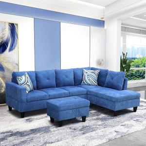 97 Inch Modern Sectional Couch, L Shape Living Room Sets with Ottoman, Velvet with Storage, Modular Sectional Sofa for Living Room, Apartment, Blue