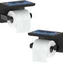 Matte Black Toilet Paper Holder with Shelf, SUS304 Stainless Steel Wall Mounted, Dual Installation Adhesive or Screw, Rustproof Modern Bathroom Tissue Roll Holder - 2 Pack