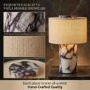 SAMAH Marble Touch Lamp, Luxury Stone Table Lamps, Rechargeable Cordless Night Light, Linen Cloth Fiber Lampshade for Home Decor Bedroom Office, Housewarming Gifts for Women Men (Calacatta Viola)