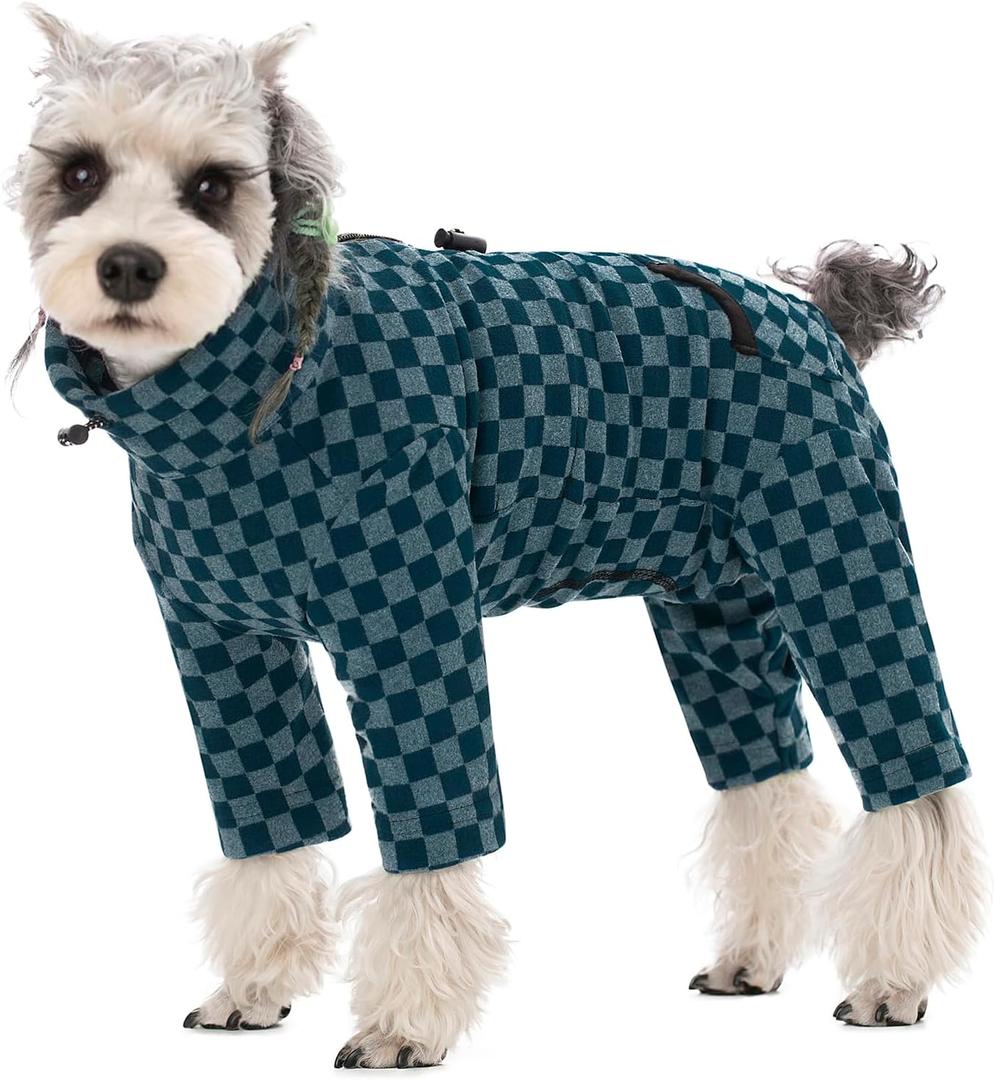 Dog Winter Coat, Warm Fleece Dog Cold Weather Coats, Plaid Turtleneck Dog Pajamas, Pullover Dog Jumpsuit, Turtleneck Dog Winter Clothes for Small Medium Dogs, Dog Onesie Anti Hair Shedding (Blue, Small )