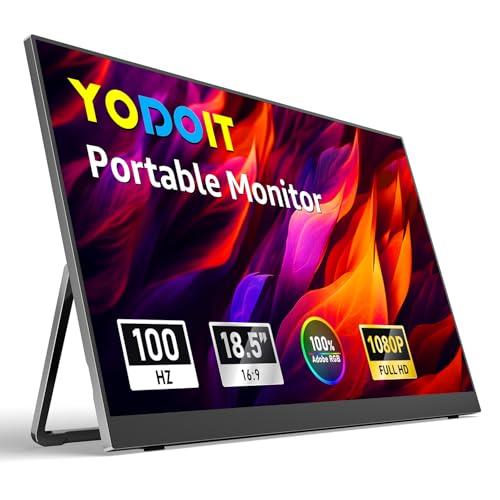 Yodoit Portable Monitor for Laptop 100Hz 18.5" FHD 1080P Screen IPS Display with USB Type C Port and Speakers with Smart Cover Metal Compatible with PC, MacBook, Xbox (Black)