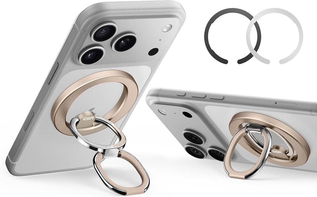 ESR for MagSafe Ring Holder, for MagSafe Phone Grip, Magnetic Phone Ring Holder, Magnetic Phone Grip with 2-Way Adjustable Stand for iPhone 17/16/15/14/13/12, S25, Pixel 10, Phone Accessories,Titanium